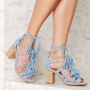 Jeffrey Campbell Blue Suede Tassel Linares Heels